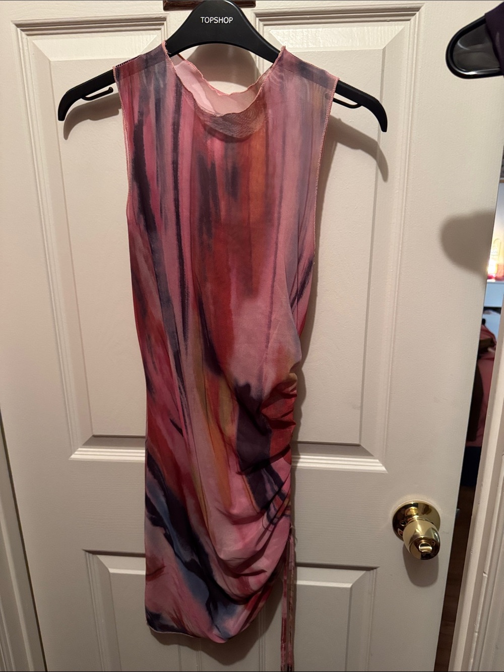 Pink Multi-Color One-Shoulder Watercolor Draped Dress